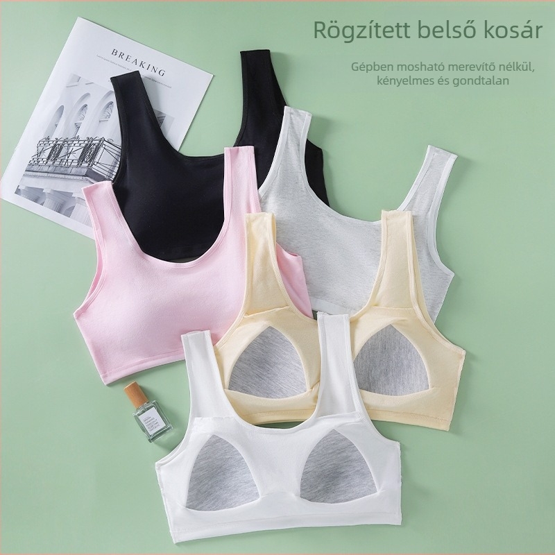 Pamut melltartó tiniknek, fix kosarakkal és dupla vállpánttal, teljes kosár
