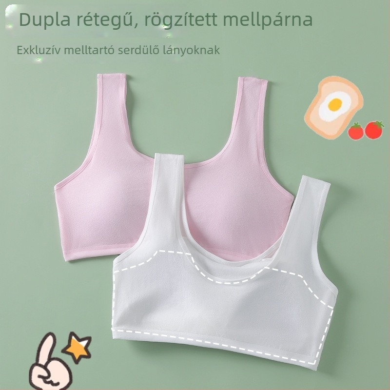 Pamut melltartó tiniknek, fix kosarakkal és dupla vállpánttal, teljes kosár