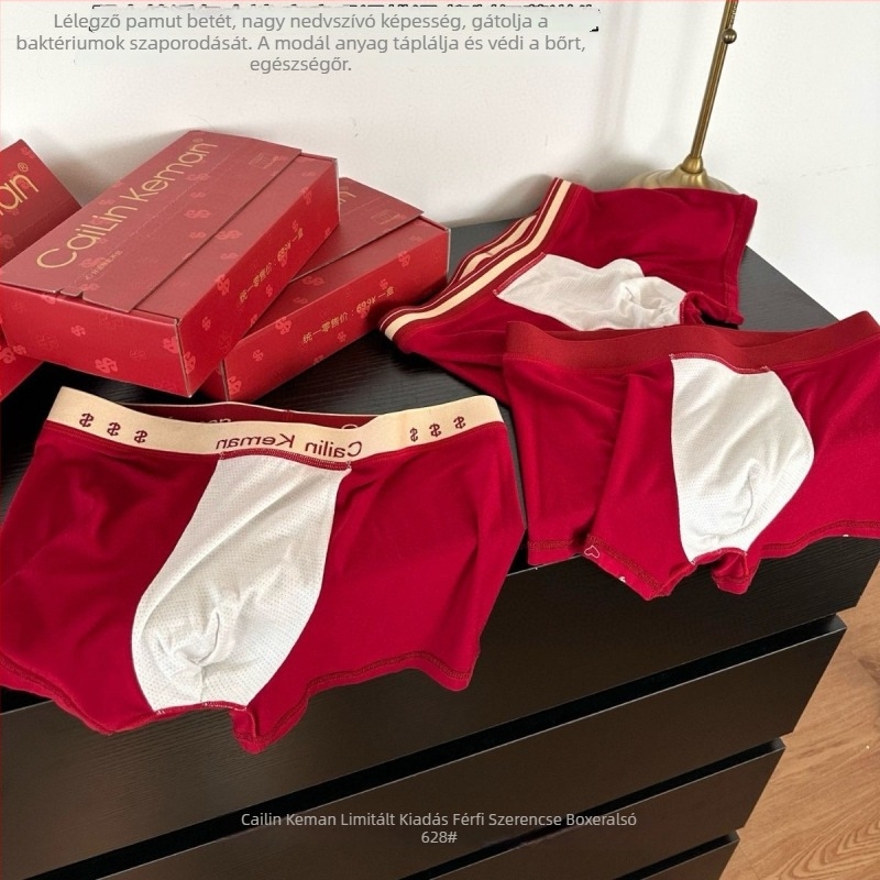 Férfi vörös modal boxer brief, középmagas derekú, lélegző egyszínű alsónemű