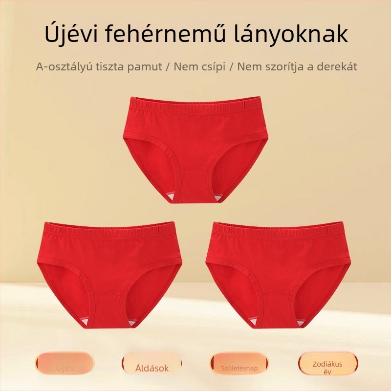 Piros pamut alsónemű lányoknak, nagyobb gyerekeknek, 95% pamut, 5% elasztán, Kígyó éve