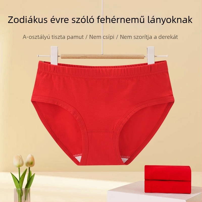 Piros pamut alsónemű lányoknak, nagyobb gyerekeknek, 95% pamut, 5% elasztán, Kígyó éve