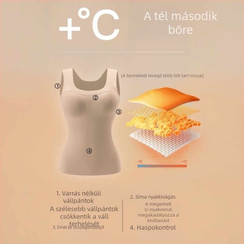 Női nejlon termo mellény — könnyű, nyomásmentes testformázás, beépített melltartó-kupák, dupla réteg melegen tartó, egyszínű