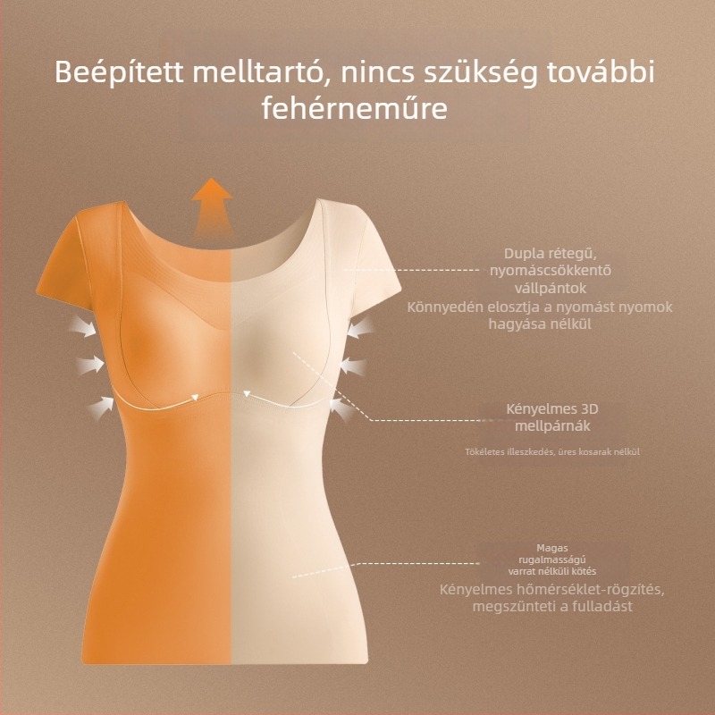 Női őszi-téli melegítő felső melltartó betétekkel, bőrszínű alapszövettel