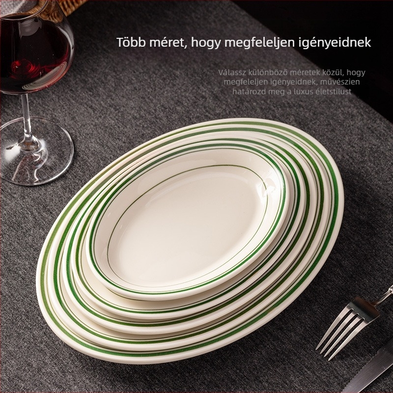 Porcelánból készült lapos tál – tojás alakú ovális Forma, mikrohullámú sütőben használható, retro stílus
