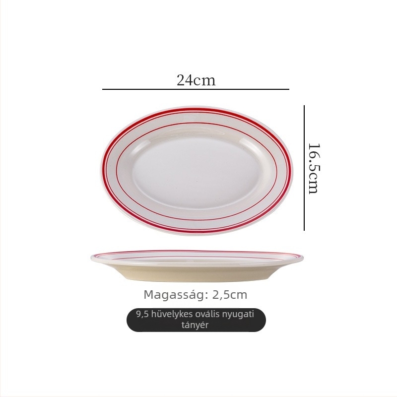 Porcelánból készült lapos tál – tojás alakú ovális Forma, mikrohullámú sütőben használható, retro stílus