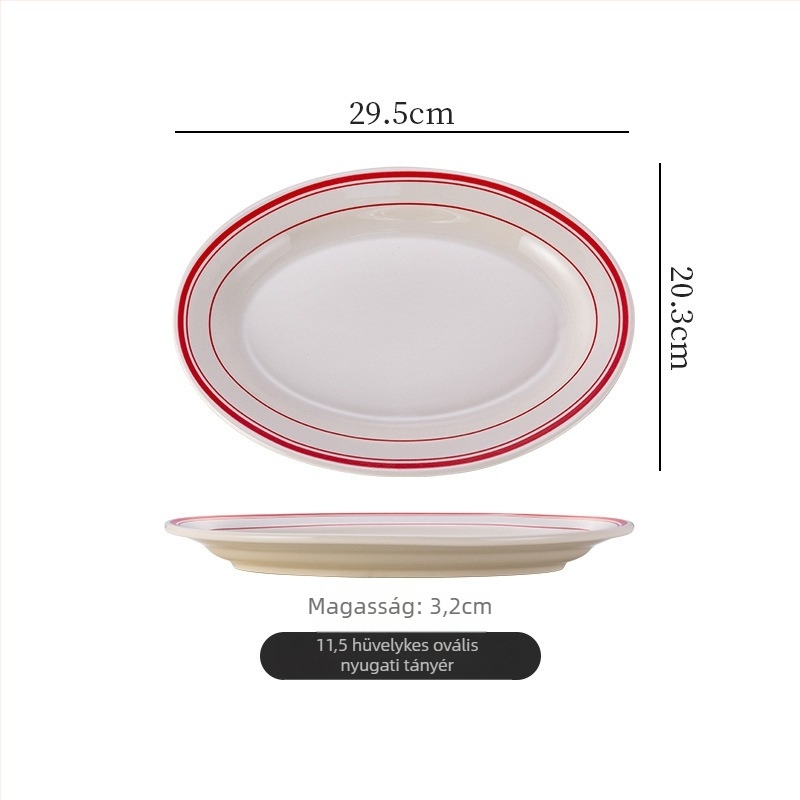 Porcelánból készült lapos tál – tojás alakú ovális Forma, mikrohullámú sütőben használható, retro stílus