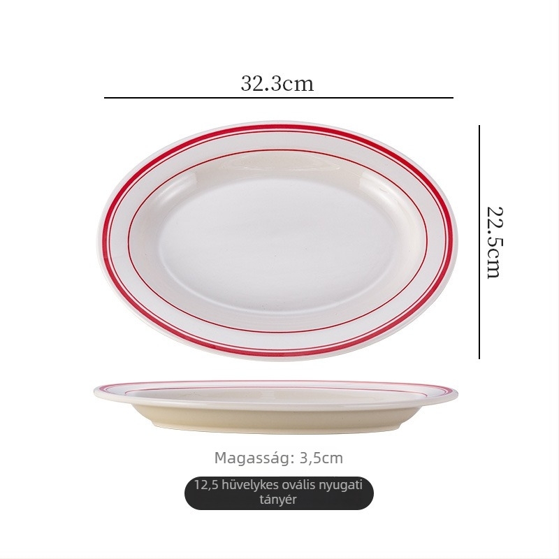 Porcelánból készült lapos tál – tojás alakú ovális Forma, mikrohullámú sütőben használható, retro stílus