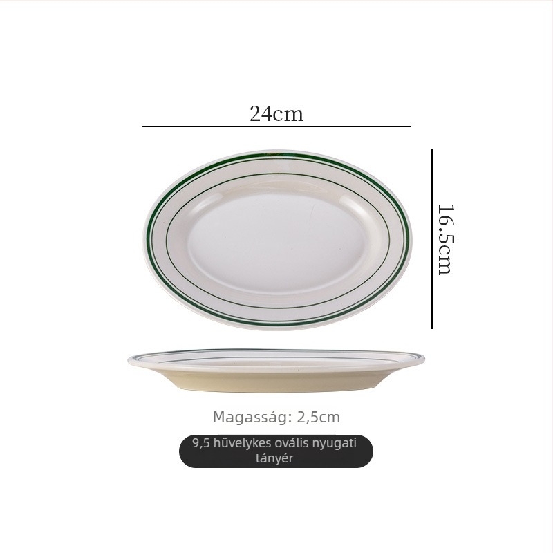 Porcelánból készült lapos tál – tojás alakú ovális Forma, mikrohullámú sütőben használható, retro stílus