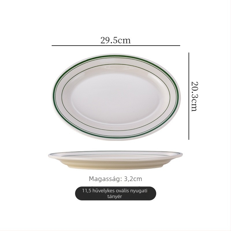 Porcelánból készült lapos tál – tojás alakú ovális Forma, mikrohullámú sütőben használható, retro stílus