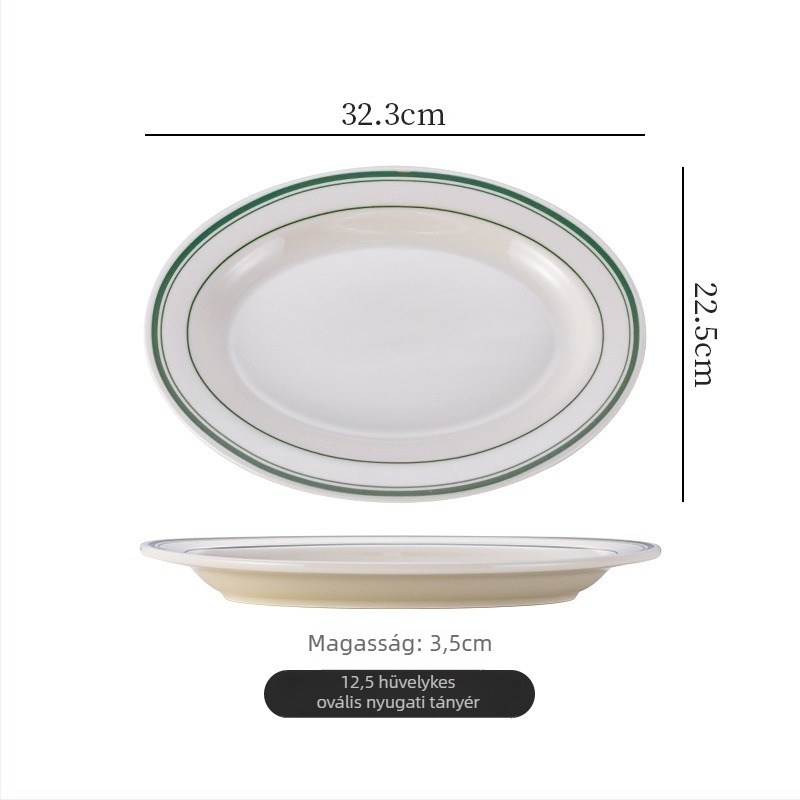 Porcelánból készült lapos tál – tojás alakú ovális Forma, mikrohullámú sütőben használható, retro stílus