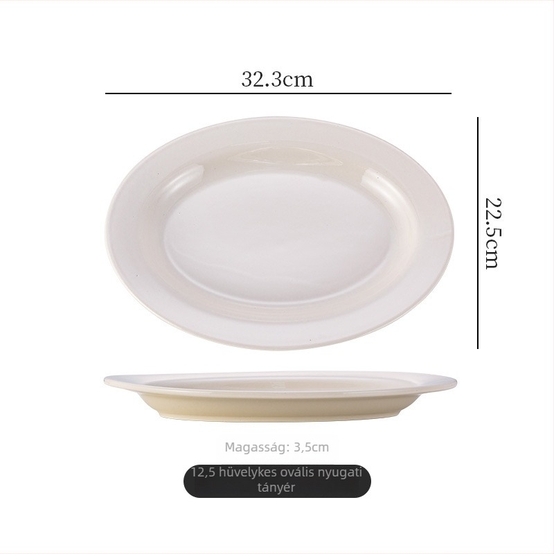 Porcelánból készült lapos tál – tojás alakú ovális Forma, mikrohullámú sütőben használható, retro stílus