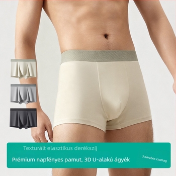 Férfi pamut boxeralsó, lélegző és száraz, U-alakú szabással, tágas zsebbel, 3 darabos készlet