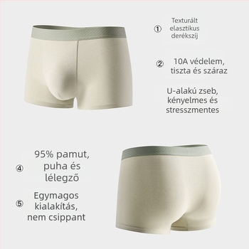 Férfi pamut boxeralsó, lélegző és száraz, U-alakú szabással, tágas zsebbel, 3 darabos készlet