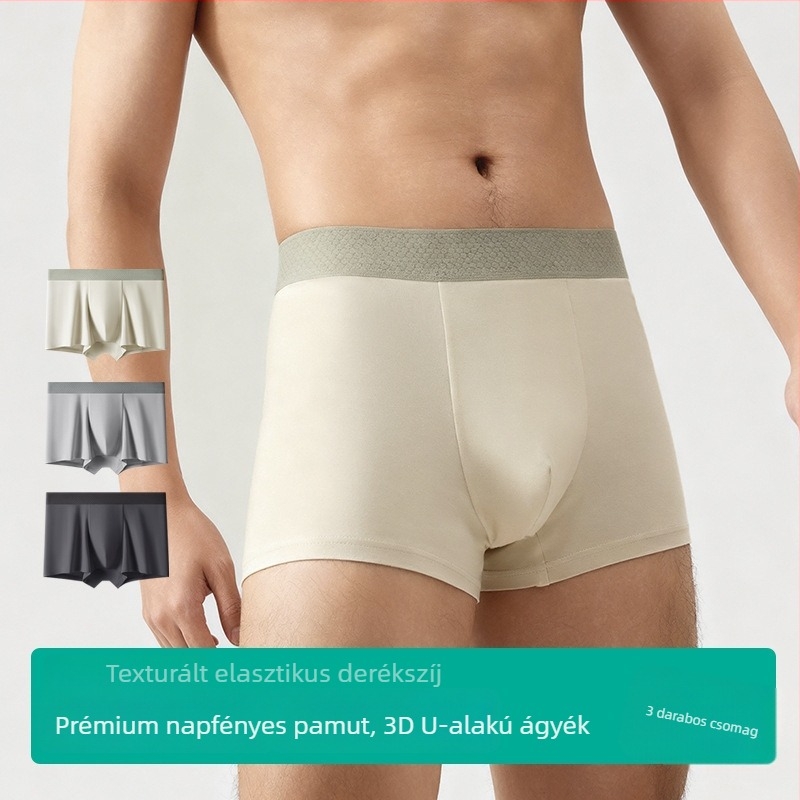 Férfi pamut boxeralsó, lélegző és száraz, U-alakú szabással, tágas zsebbel, 3 darabos készlet
