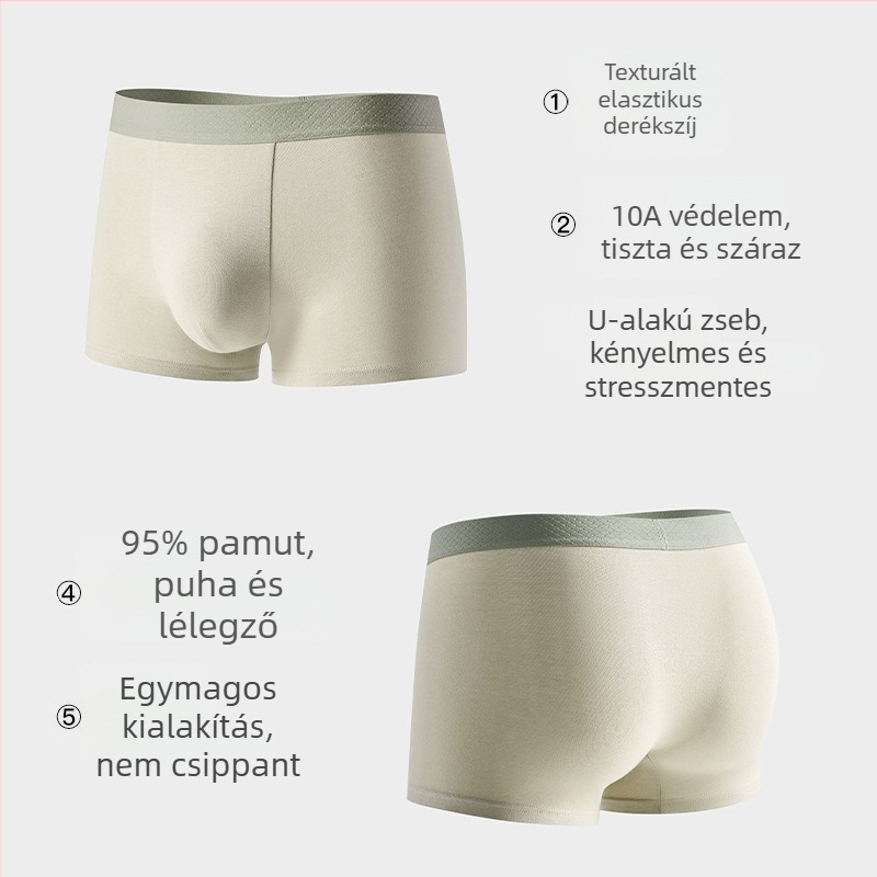 Férfi pamut boxeralsó, lélegző és száraz, U-alakú szabással, tágas zsebbel, 3 darabos készlet