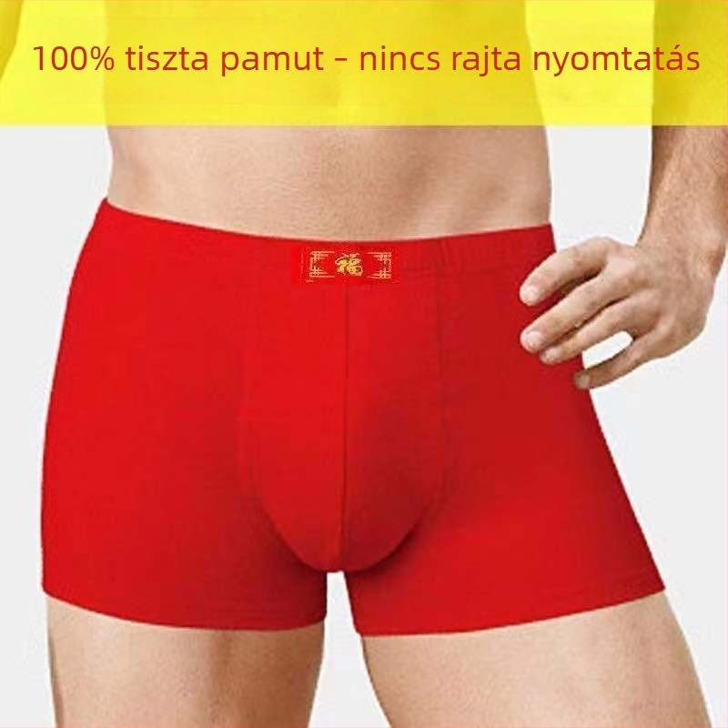 Férfi piros pamut boxer alsó, nagy méret, egyszínű