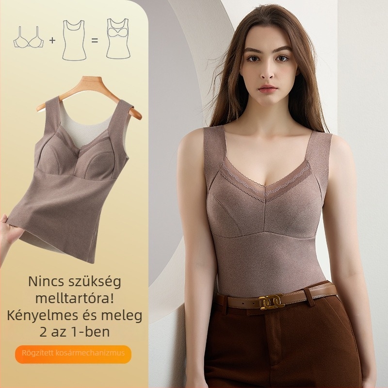 Női vastag téli termosz mellény bolyhos fleece bélésével, beépített kosárkákkal, önmelegítés