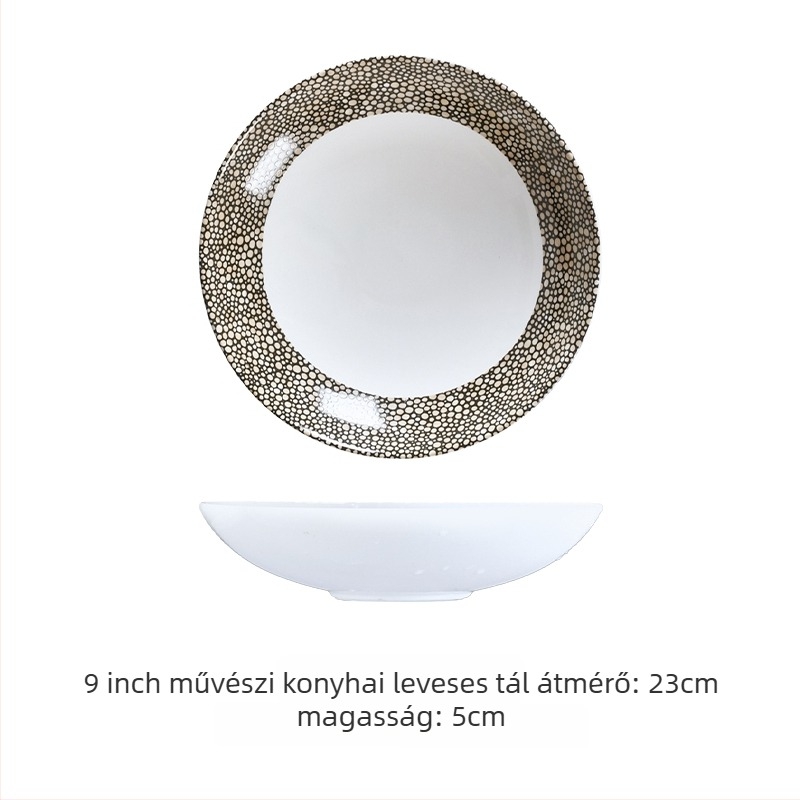 Kerámiából készült mélytál hideg ételekhez, hullámpont mintázat, modern minimalista stílus, kör alakú forma, felülete spray-festett