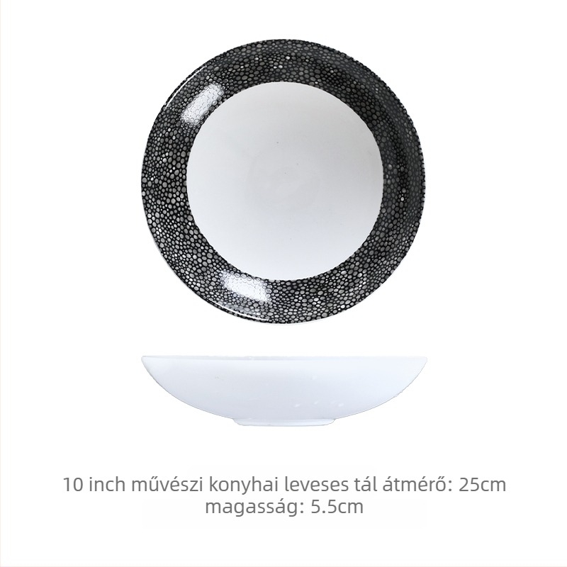 Kerámiából készült mélytál hideg ételekhez, hullámpont mintázat, modern minimalista stílus, kör alakú forma, felülete spray-festett