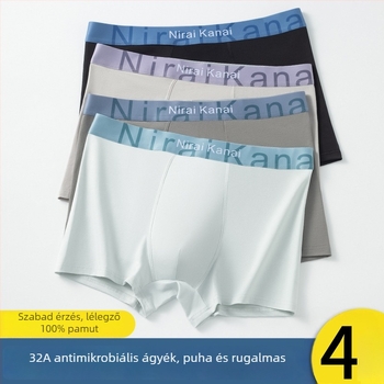 4 db férfi pamut boxer alsó, dobozos csomagolásban, légáteresztő és antibakteriális, középmagasságú derék, kötött, 95–100% pamut, ágyéki bélés 80–90% újrahasznosított rostok