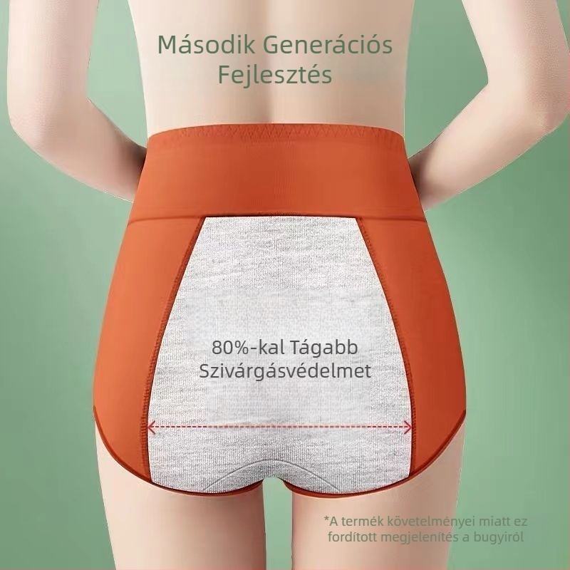 Női magas derekú menstruációs fehérnemű, szivárgásmentes, légáteresztő, pamut-selyem anyagú, ágyéki rész 95–100% pamut
