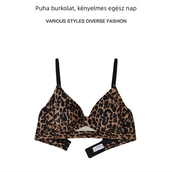 Leopárd mintás háromszög fazonú melltartó kis mellekhez, varrás nélküli, merevítő nélküli, vékony, kényelmes, francia stílusú
