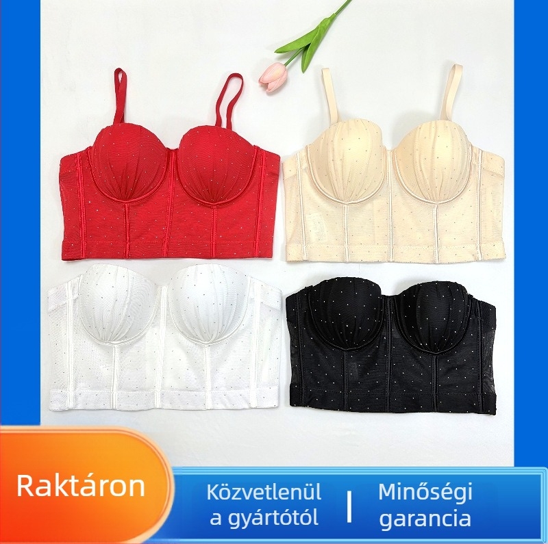 Rhinestone-pánt nélküli bustier, fishbone fűző, átlátszó, karcsúsított