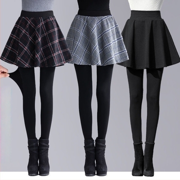 Flíszes bélésű culottes leggings, kockás, magas derekú, karcsú szabás, poliészter