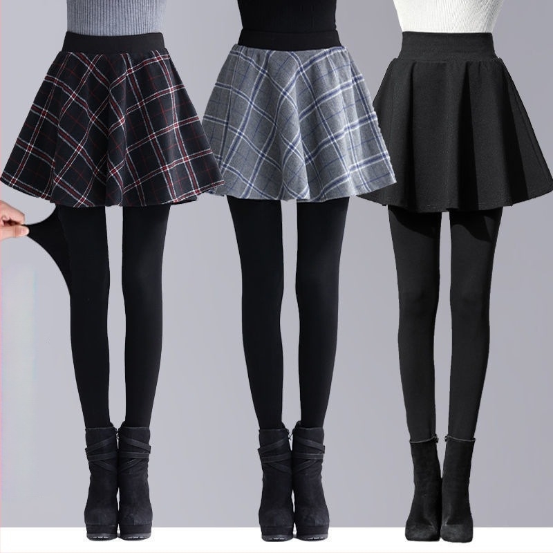 Flíszes bélésű culottes leggings, kockás, magas derekú, karcsú szabás, poliészter