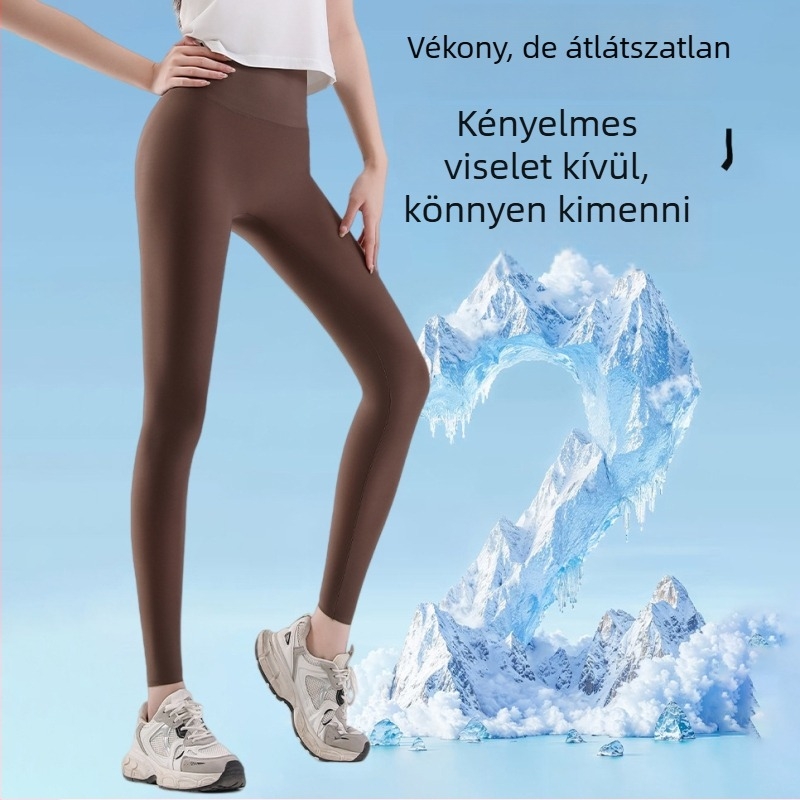 Női ultra vékony leggings, magas elasztikussággal, tejbőr hatású textúrával és hűsítő érzetű, mikro nyomás a jóga és a hasizom formálásáért