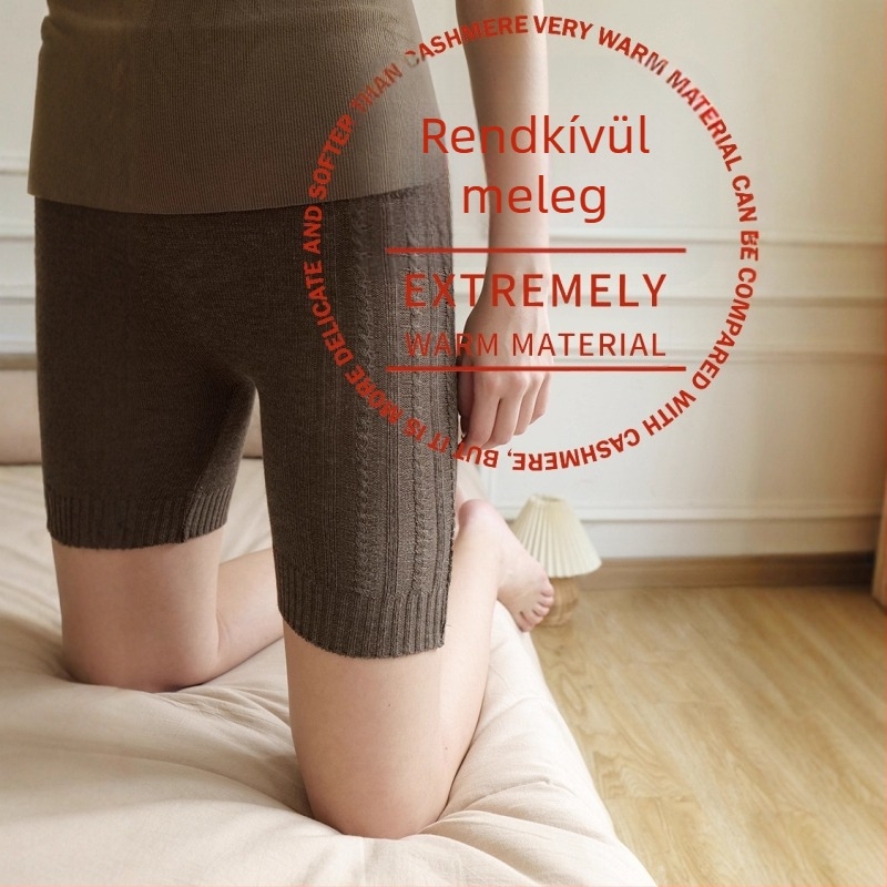 Női kasmír meleg hálóing rövidnadrág, magas derekú, kötött, hossz a vádli középéig