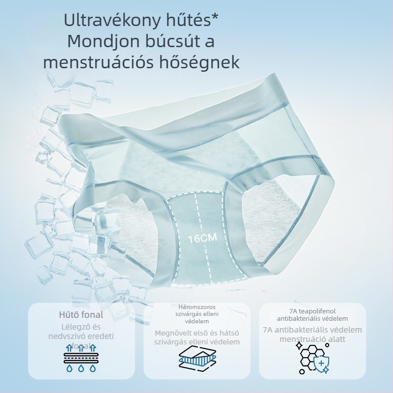 Tea-polifenolokkal ellátott középmagas derekú menstruációs alsónemű, 100% pamut betéttel, ultra vékony, lélegző, szivárgásmentes, szélesebb és hosszabb ágyékkal