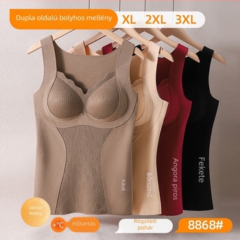 Női termo ujjatlan felső, varrat nélküli, csipkés alap, vastag Derong velúrhatás