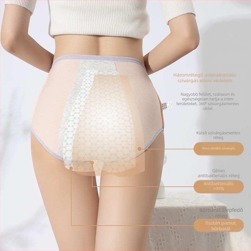 Női menstruációs fehérnemű, szivárgásmentes, magas derékvonal, pamut, légáteresztő, pluszméret