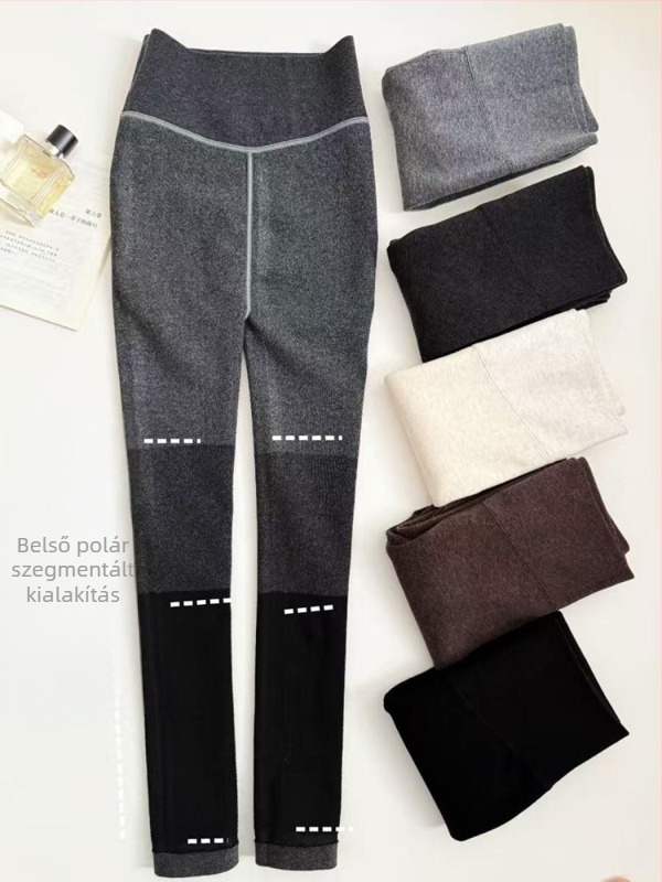 Női magas derekú fleece-béléssel ellátott téli leggings, egyszínű, meleg és vastag