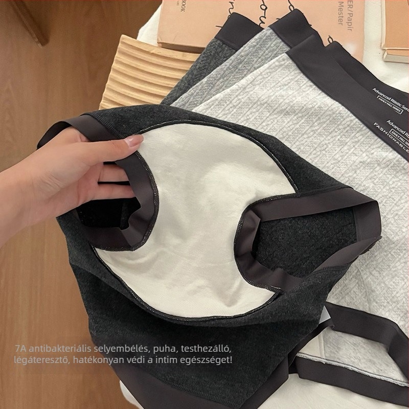 Szürke női boxer brief, 100% pamut, Mulberry selyem belső réteg, antibakteriális, hosszított ágyék, középmagas derék, plusz méret