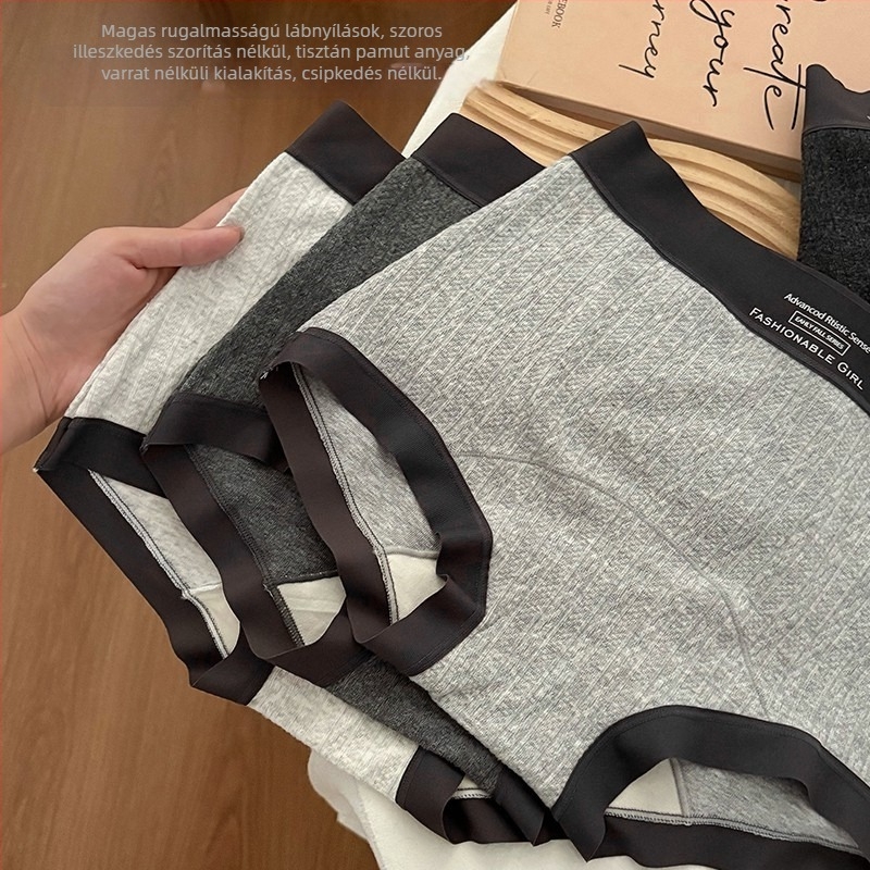 Szürke női boxer brief, 100% pamut, Mulberry selyem belső réteg, antibakteriális, hosszított ágyék, középmagas derék, plusz méret