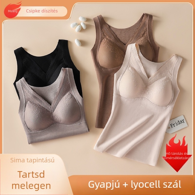 Női őszi-téli dupla oldalú bolyhos gyapjú-vest mellkas párnával