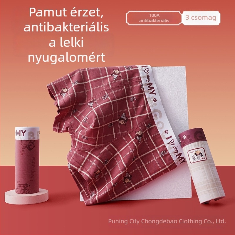 Férfi piros pamut boxeralsó középmagas derekú