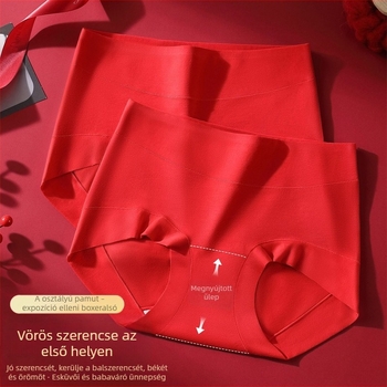 Vörös női magas derekú boxer brief haskontrollal és csípőemeléssel, varrat nélküli, pamut