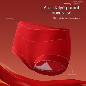 Vörös női magas derekú boxer brief haskontrollal és csípőemeléssel, varrat nélküli, pamut