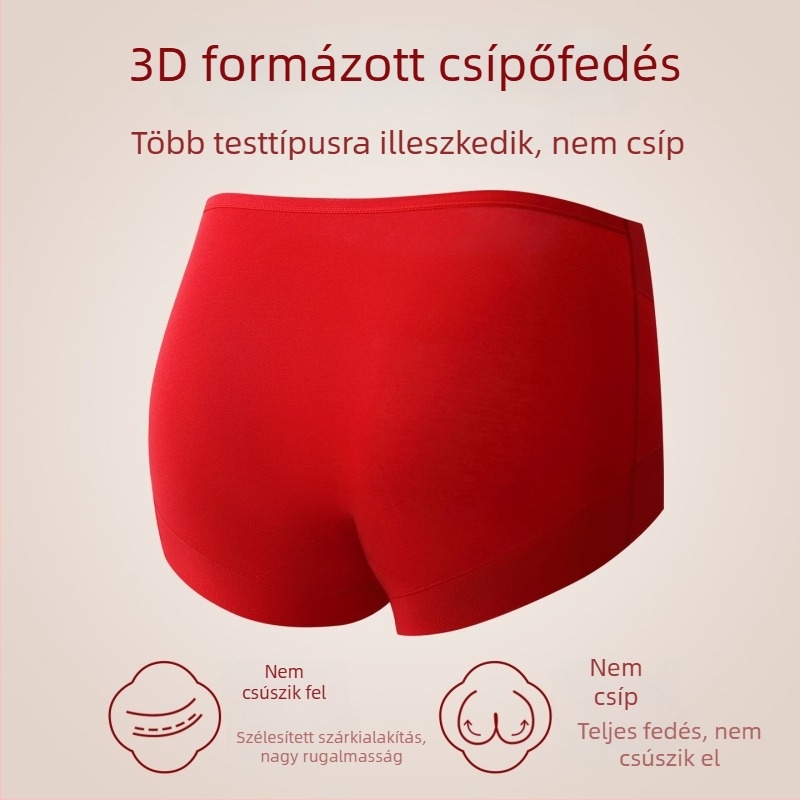 Vörös női magas derekú boxer brief haskontrollal és csípőemeléssel, varrat nélküli, pamut