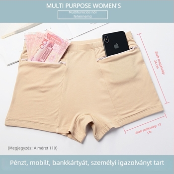 Női bambuszrost boxeralsó, magas derekú, zsebes, gyors száradás, védelem a kivillanás ellen