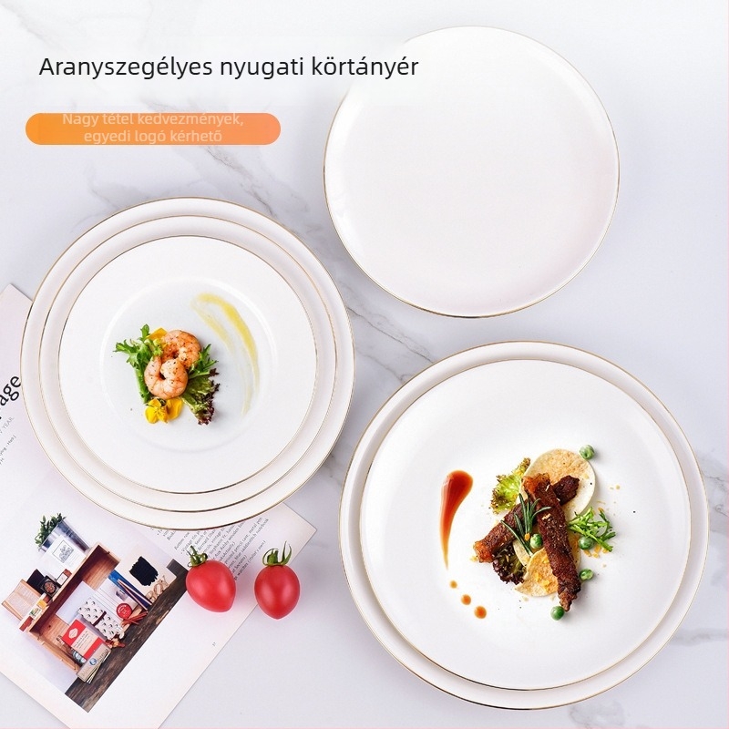 Porcelán reggeliző tányér kör alakú, kézzel rajzolt felülettel, könnyű luxus retro stílus