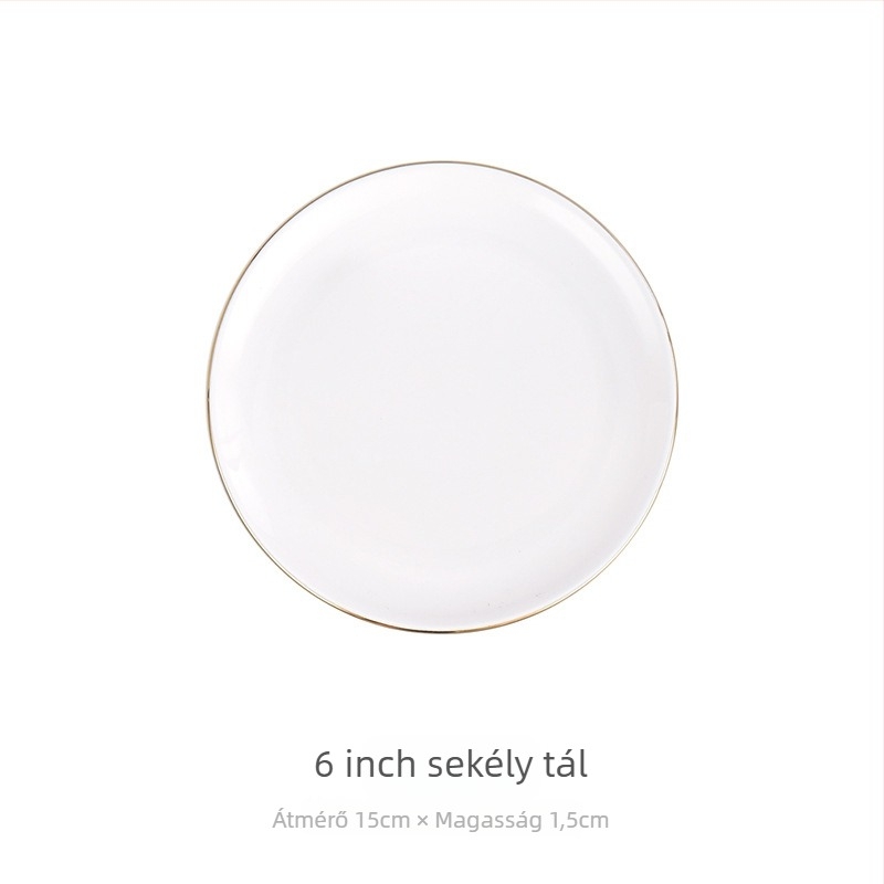 Porcelán reggeliző tányér kör alakú, kézzel rajzolt felülettel, könnyű luxus retro stílus