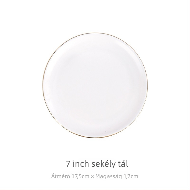 Porcelán reggeliző tányér kör alakú, kézzel rajzolt felülettel, könnyű luxus retro stílus
