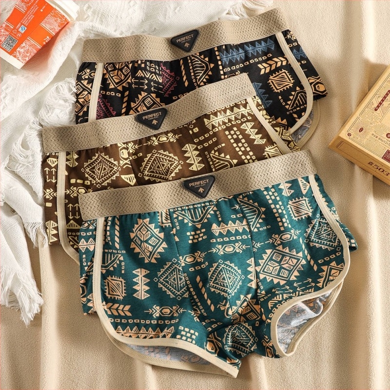 Férfi pamutból készült lélegző boxer brief – amerikai retro etnikus stílus, mintával