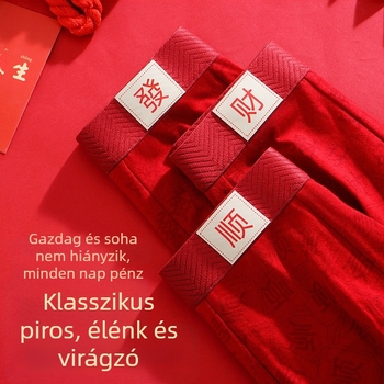 Férfi piros pamut boxer rövidnadrág teljes mintával a zodiákus évére, antibakteriális, 10A