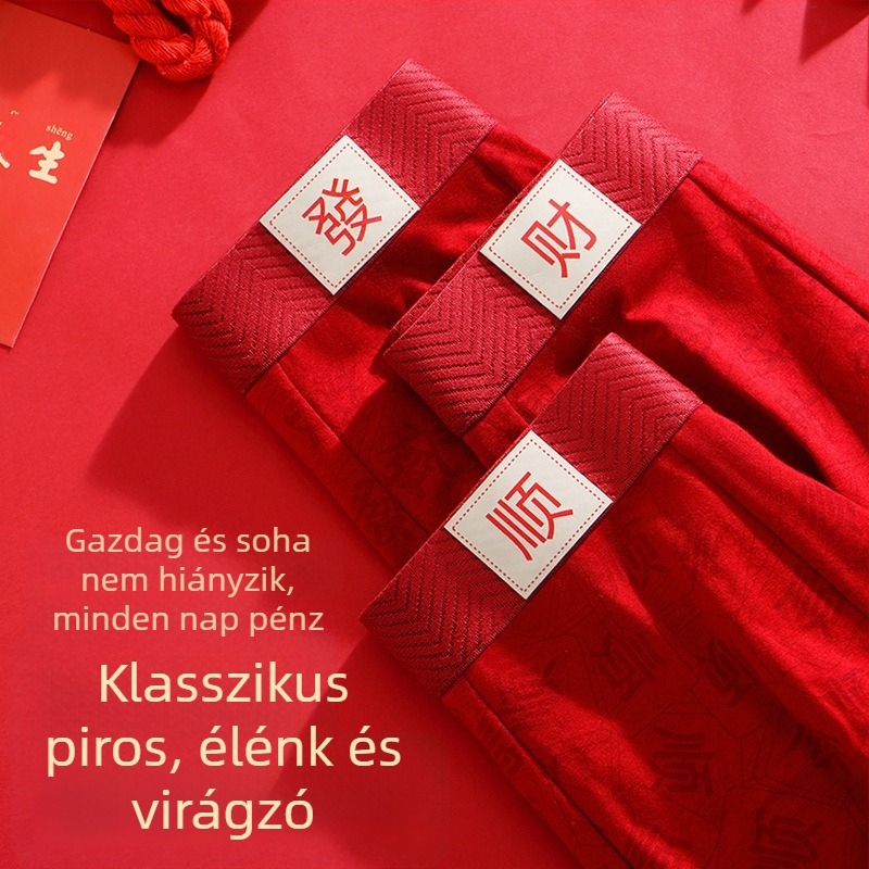 Férfi piros pamut boxer rövidnadrág teljes mintával a zodiákus évére, antibakteriális, 10A