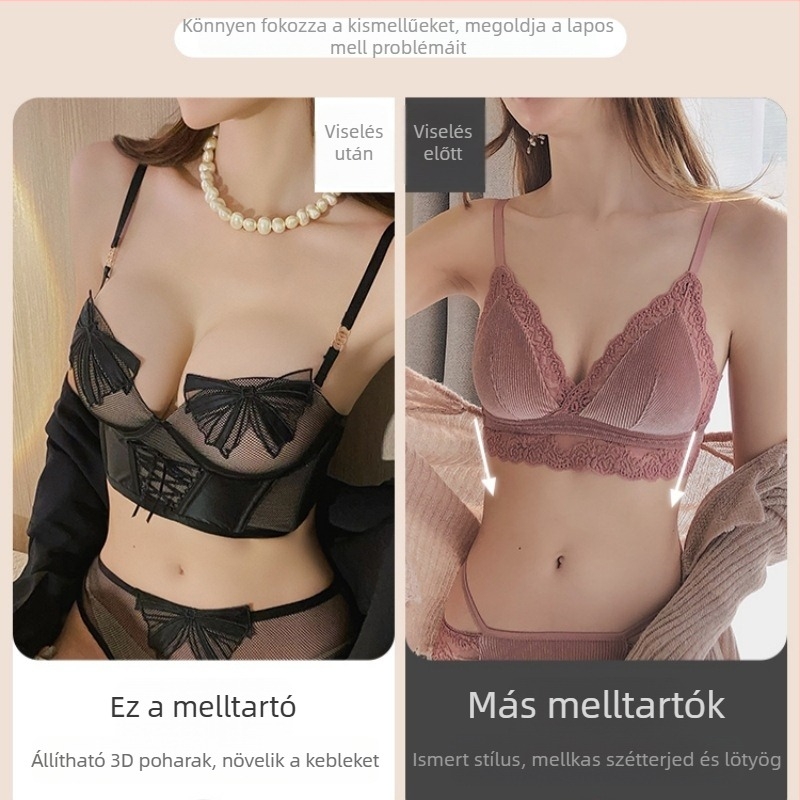 Állítható és levehető dupla vállpántos melltartó készlet, 3/4 kosár, felső vékony és alsó vastag formázó kosár, drót nélküli, nylon (3/4 kosár; felső vékony és alsó vastag formázó kosár; levehető dupla vállpántok; nylon; drót nélküli)